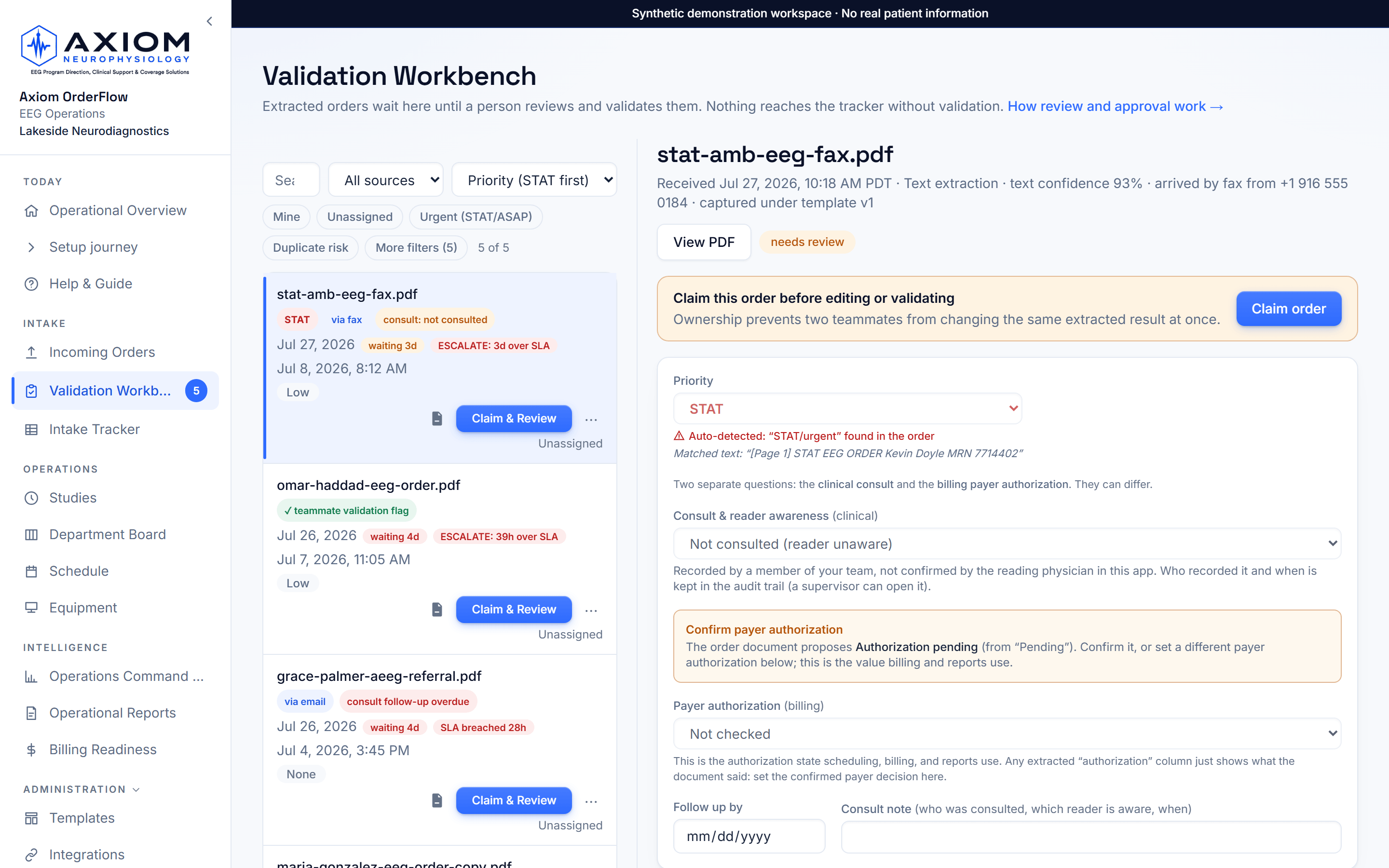 The validation screen where a person checks each extracted field before approval